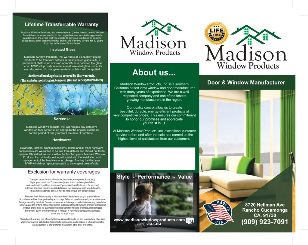 Madison Warranty Brochure - Trinity Window Products